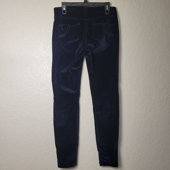 Maje Women's 28 Dark Navy Blue Velvet High Rise Slim Fit Stretch Designer Pants - Picture 3 of 9